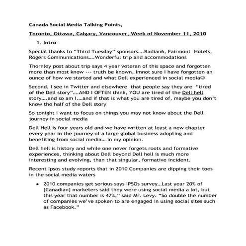 Canada talking points, nov 2010