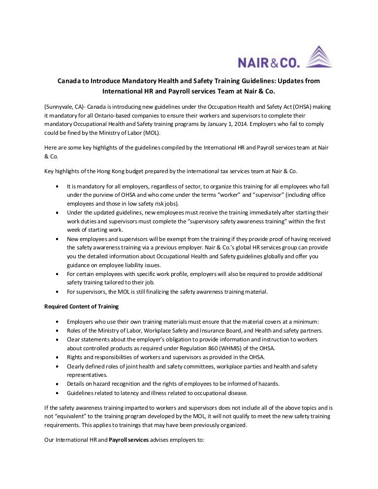 Canada to Introduce Mandatory Health and Safety Training Guidelines