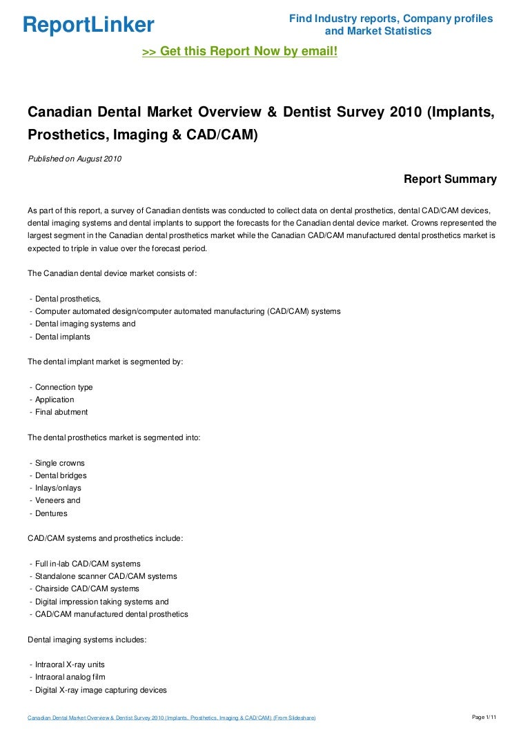 Canadian Dental Market Overview & Dentist Survey 2010 (Implants, Pros…