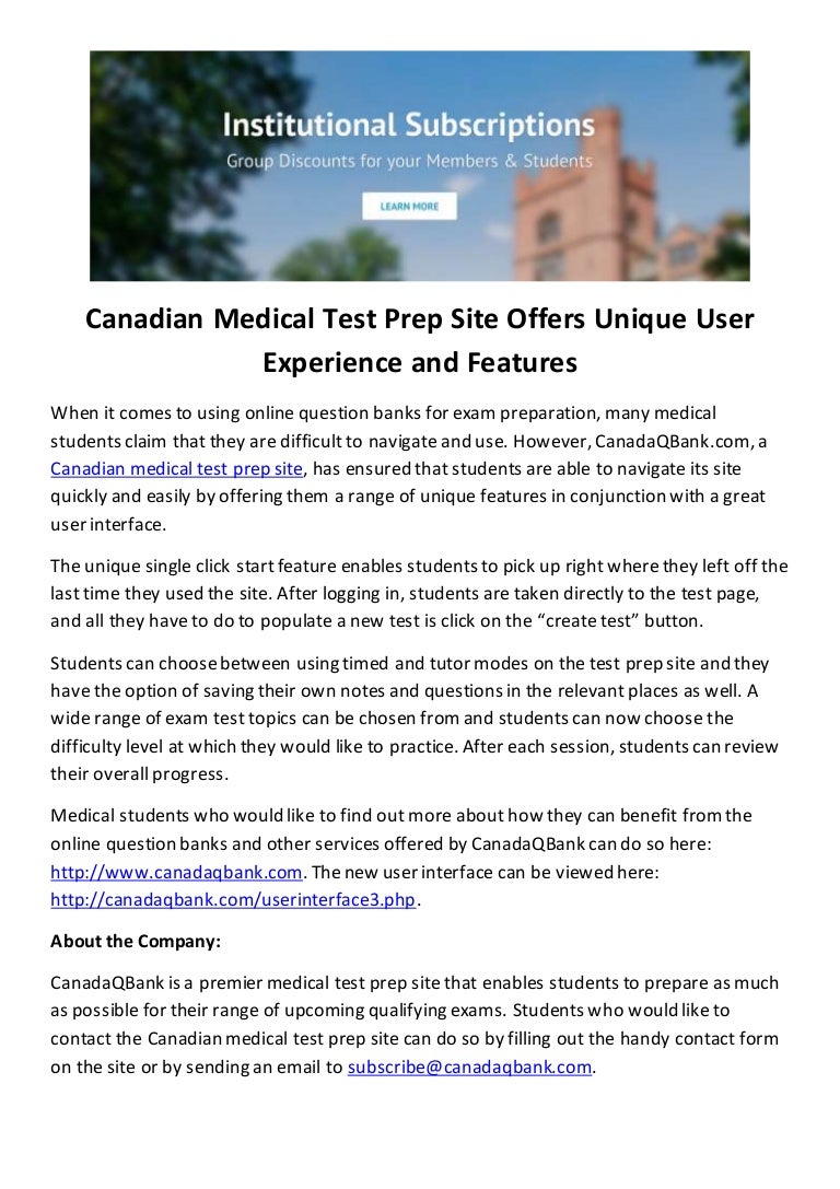 Canadian medical test prep site offers unique user experience and fea…