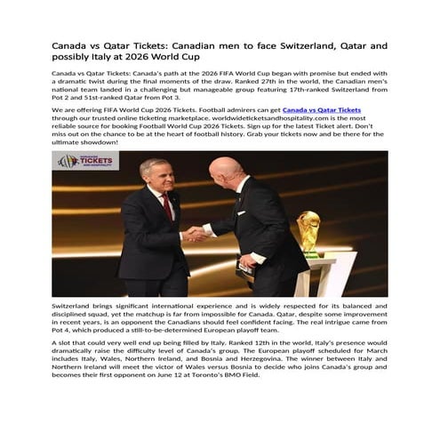 Canada vs Qatar Tickets: Canadian men to face Switzerland, Qatar and possibly Italy at 2026 World Cup