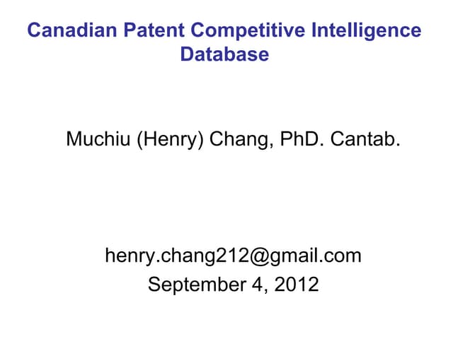 The Archived Canadian Patent Competitive Intelligence (2012/9/4)