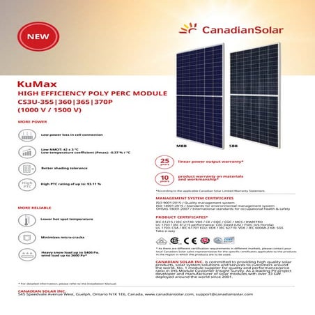 Canadian solar kumax cs3u-p 360 Watt