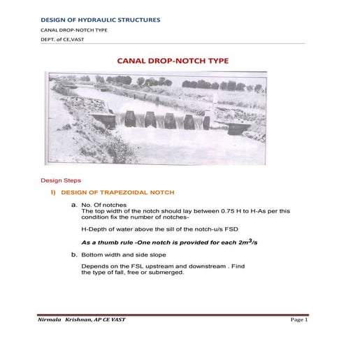 Canal drop notch type -design steps
