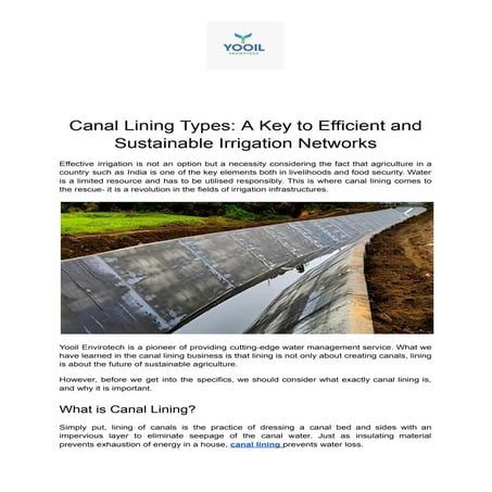Types of Canal Lining for Efficient Irrigation in India
