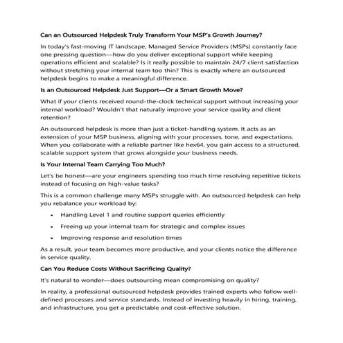 Outsource Your IT Helpdesk | PDF