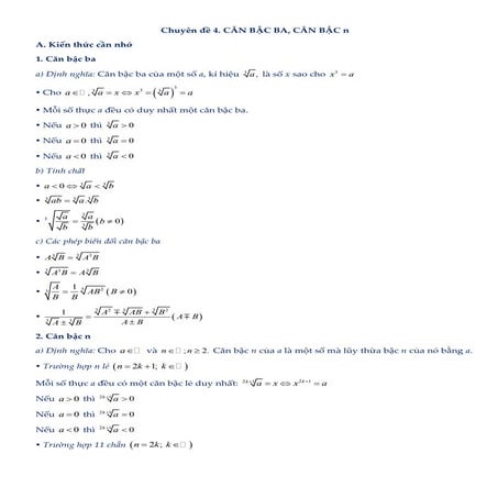 Chuyên đề Toán lớp 9: Căn bậc ba - Căn bậc n