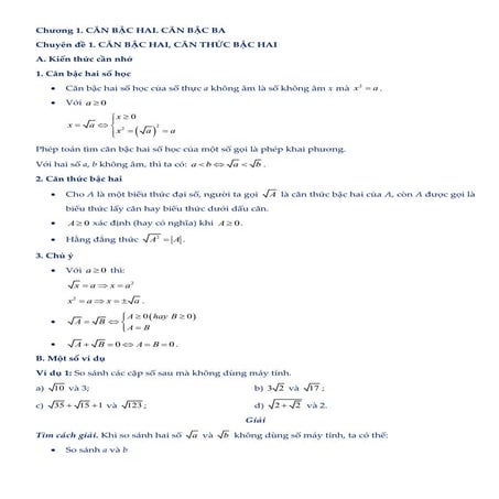 Chuyên đề Toán 9: Căn bậc hai - Căn thức bậc hai