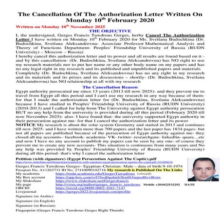 The Cancellation Of The Authorization Letter Written On Monday 10th February ...