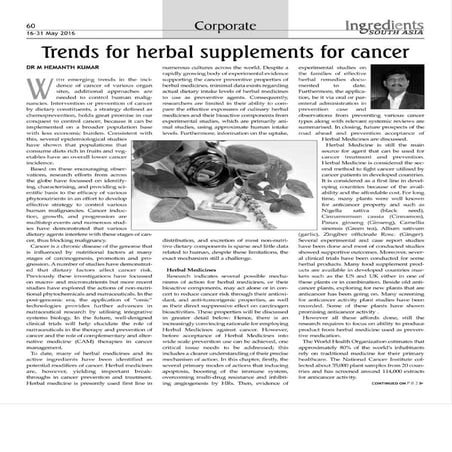 trends for herbal supplements for cancer