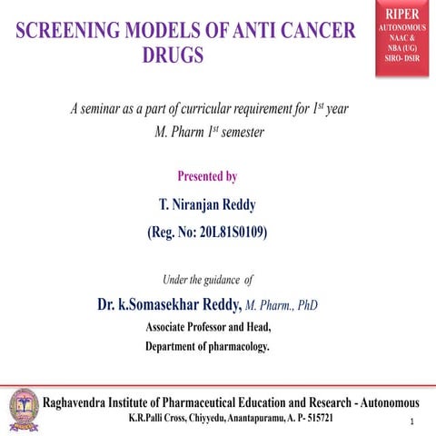 Screening Models Of Anti Cancer Drugs