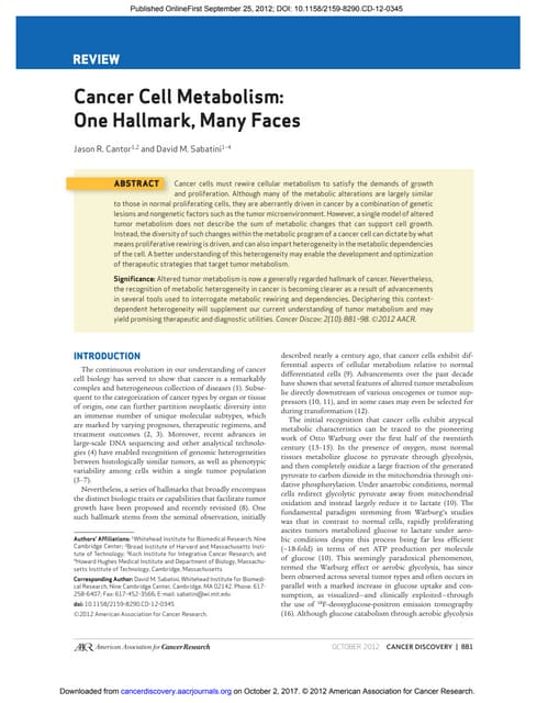 Cancer Cell Metabolism Pdf
