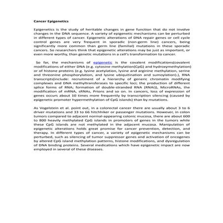 Cancer epigenetics | PDF