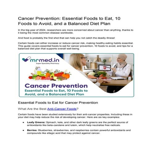 Cancer Causing and reducing foods and Diet | PDF