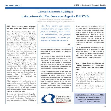 Cancer & santé publique   interview du professeur agnès buzyn.
