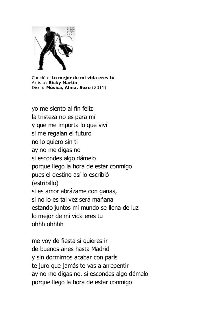 Canción Lo Mejor De Mi Vida Eres Tú