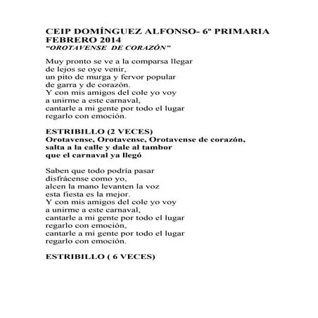 LETRAS CANCIONES PARA EL CARNAVAL 2014