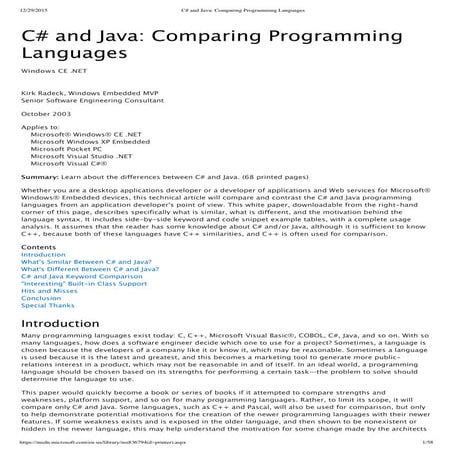 C# and java comparing programming languages | PDF