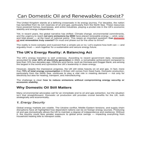 Can Domestic Oil and Renewables Coexist? | PDF