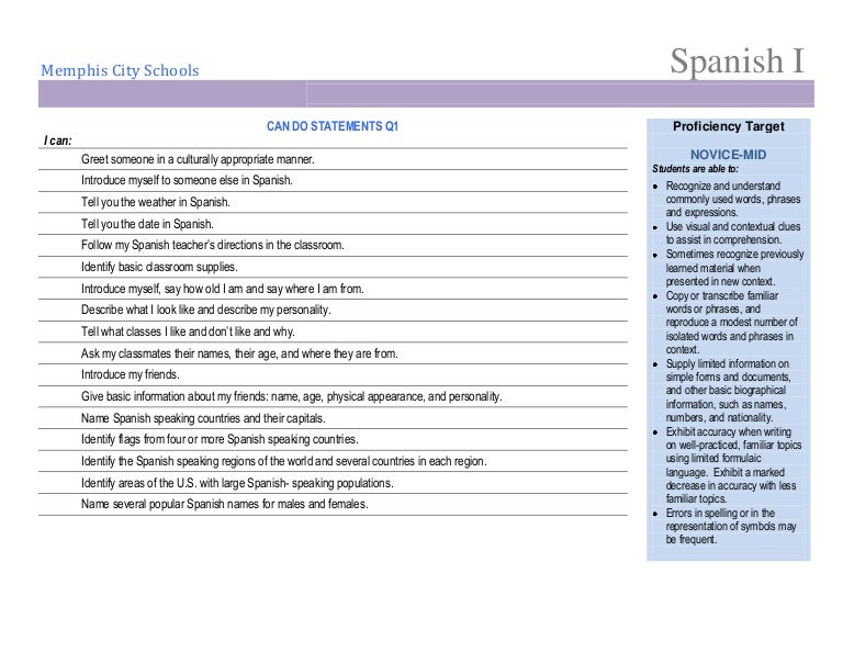 Can do statements spanish 1
