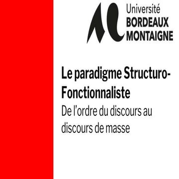 Paradigme Structiro - Fonctionnaliste - Le paradigme linguisitique, Introduction aux théories de la communication (Licence)