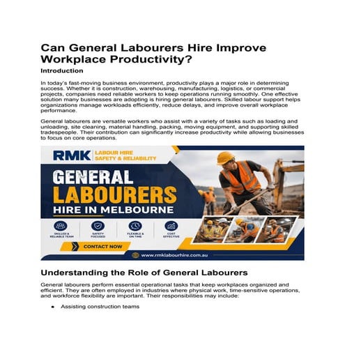 Enhancing Workplace Productivity Through General Labourers Hire | DOCX