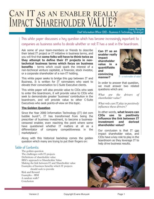 Can IT Really Impact Shareholder Value? A CIO Perspective