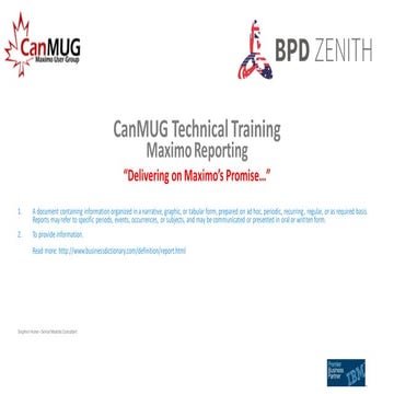Canadian Maximo User Group Technical Training - Maximo Reporting 201