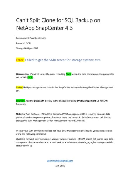 Cannot split clone snapcenter 4.3