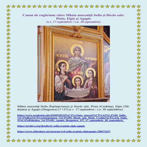 Canon de rugăciune către Sfânta muceniţă Sofia şi fiicele sale: Pistis ...