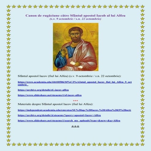 Canon de rugăciune către Sfântul apostol Iacob al lui Alfeu (s.v. 9 octombrie / s.n. 22 octombrie)
