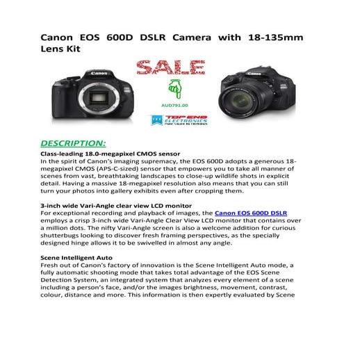 Canon EOS 600D DSLR Camera-Topend Electronics