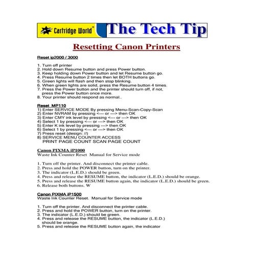 Canon printer reset instructions
