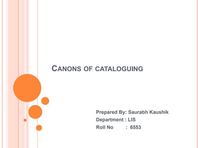 Canons of cataloguing