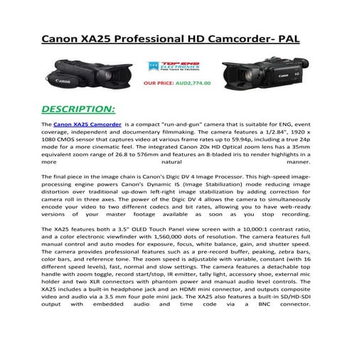 Canon XA25 HD Professional Camcorder