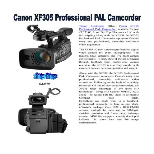 Canon xf305 professional pal camcorder