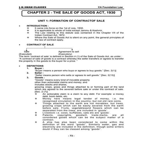 CA NOTES ON THE SALES OF GOODS ACT 1930