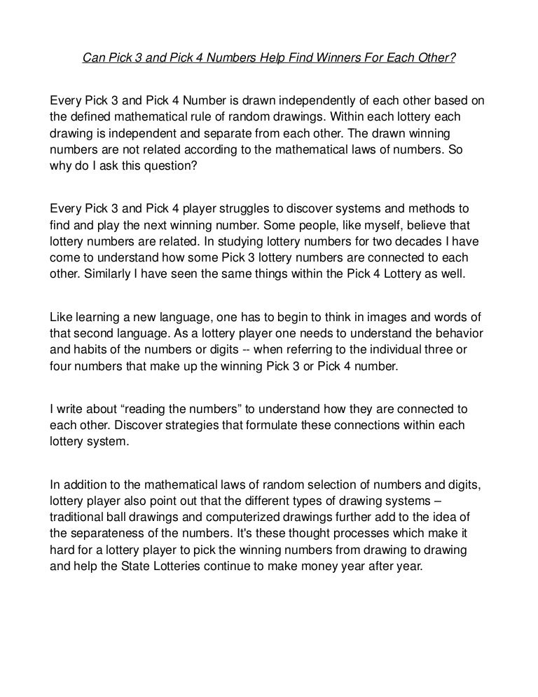 Can Pick 3 Numbers and Pick 4 Numbers Help Find Winners For Each Othe…