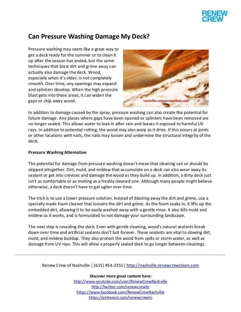 Can Pressure Washing Damage My Deck by Renew Crew of Nashville