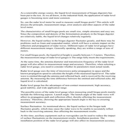 Can Radar Level Gauge Measure Small Biogas Pools.doc