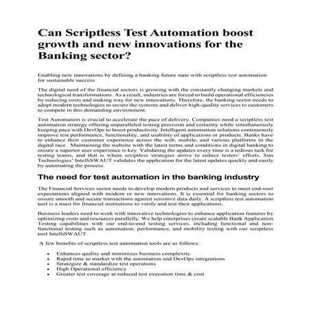 Can Scriptless Test Automation boost growth and new innovations for the Banki...