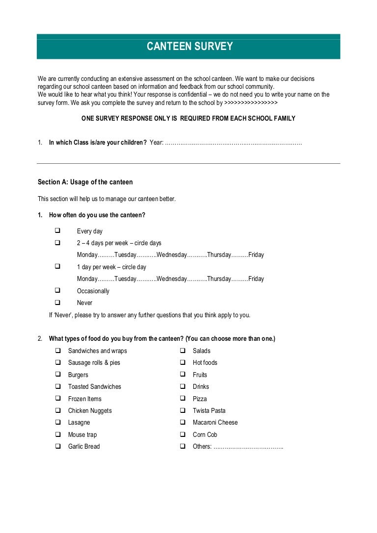 Canteen user survey format Developed by Arunesh Chand Mankotia