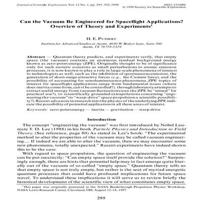 Can the vacuum be engineered for space flight applications   by h.e.puthoff