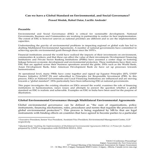 Can we have a global standard on environmental, and social governance