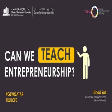Can We Teach Entrepreneurship?