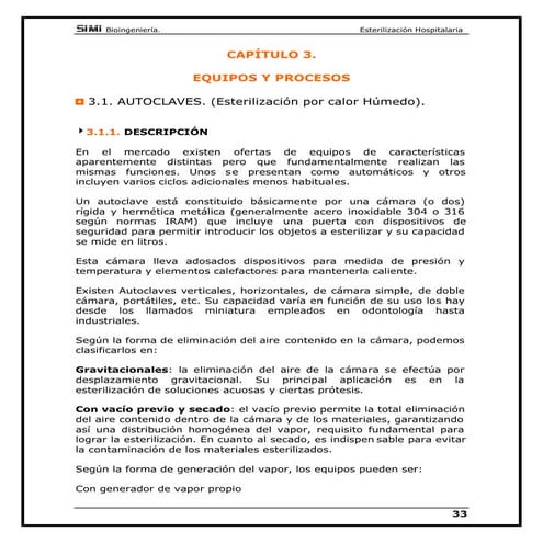 Capítulo 3.  Equipos y Procesos necesarios para la Esterilización Hospitalaria