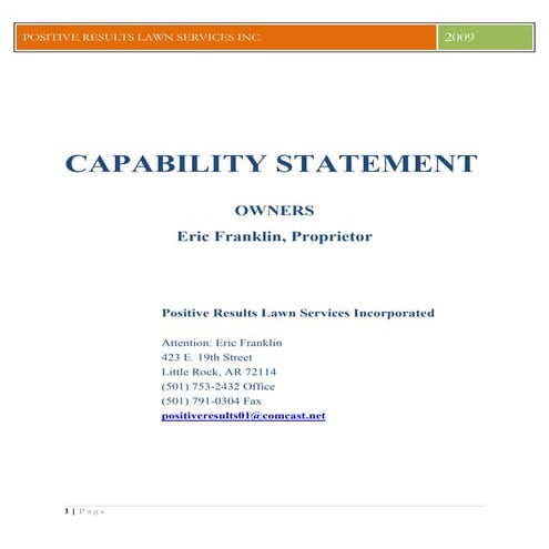 Positive Results Lawn Services Inc. - Company Capability Statement