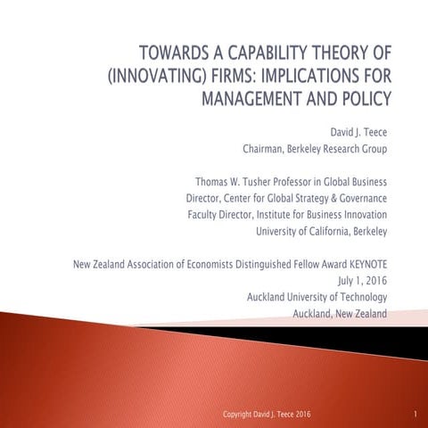 Towards a Capability Theory of (Innovating) Firms: Implications for Managemen...