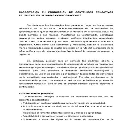 Capacitación en producción de contenidos educativos reutilizables