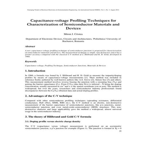  Capacitance-voltage Profiling Techniques for Characterization of Semiconduct...